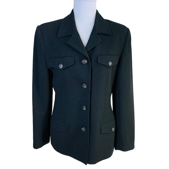 Evan Picone Size 8 Women's 100% Wool Blazer Jacket Black Classic Minimalist Work - Picture 1 of 9